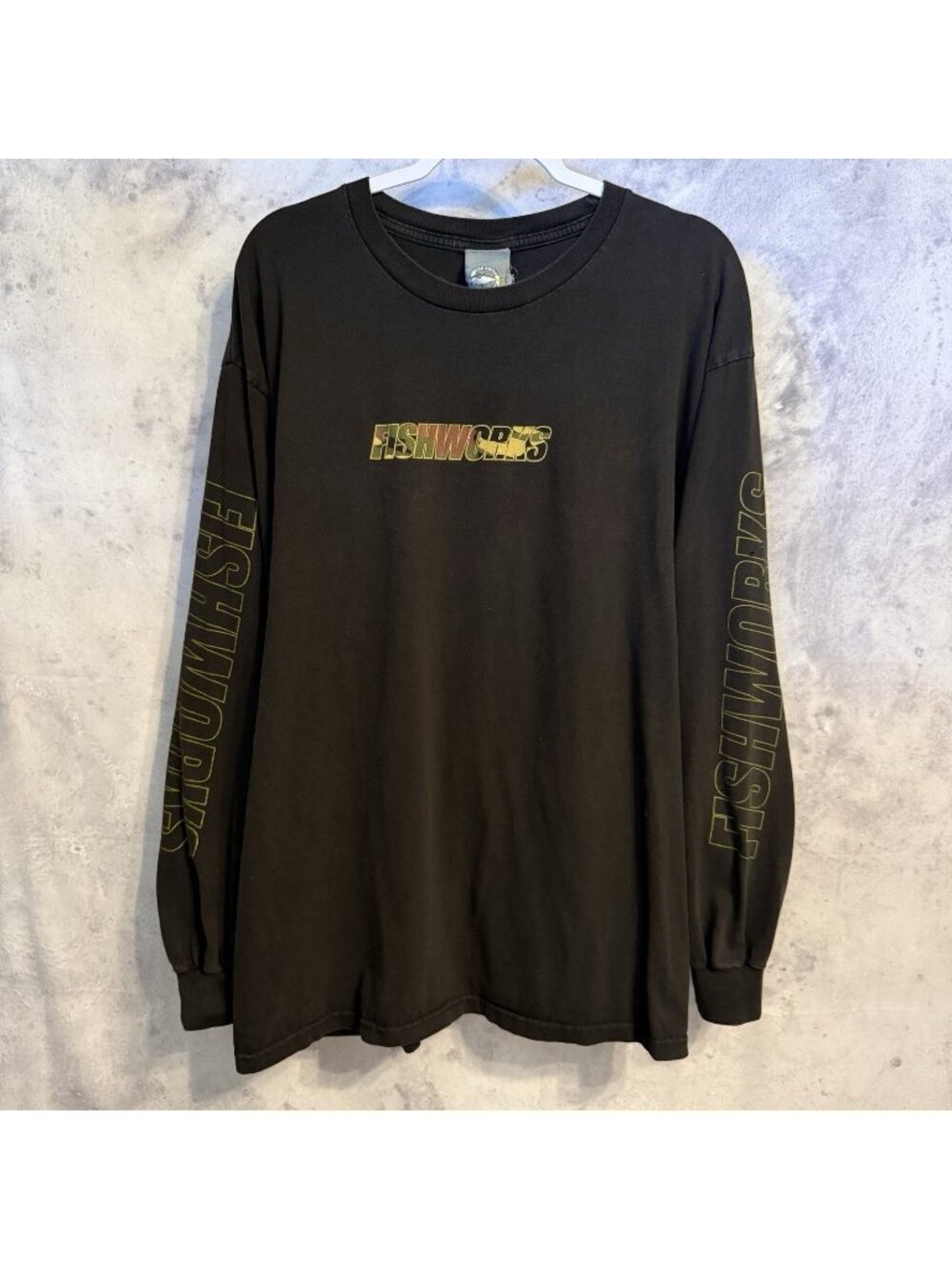 Vintage Fishworks T Shirt Mens 2XL XXL Black Long Sleeve Fishing Y2K